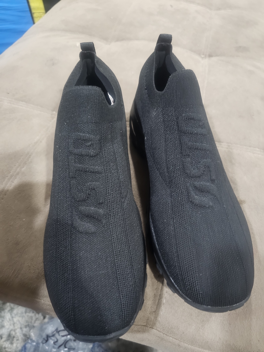 Black Slip-On Knit Sneakers with Raised Logo